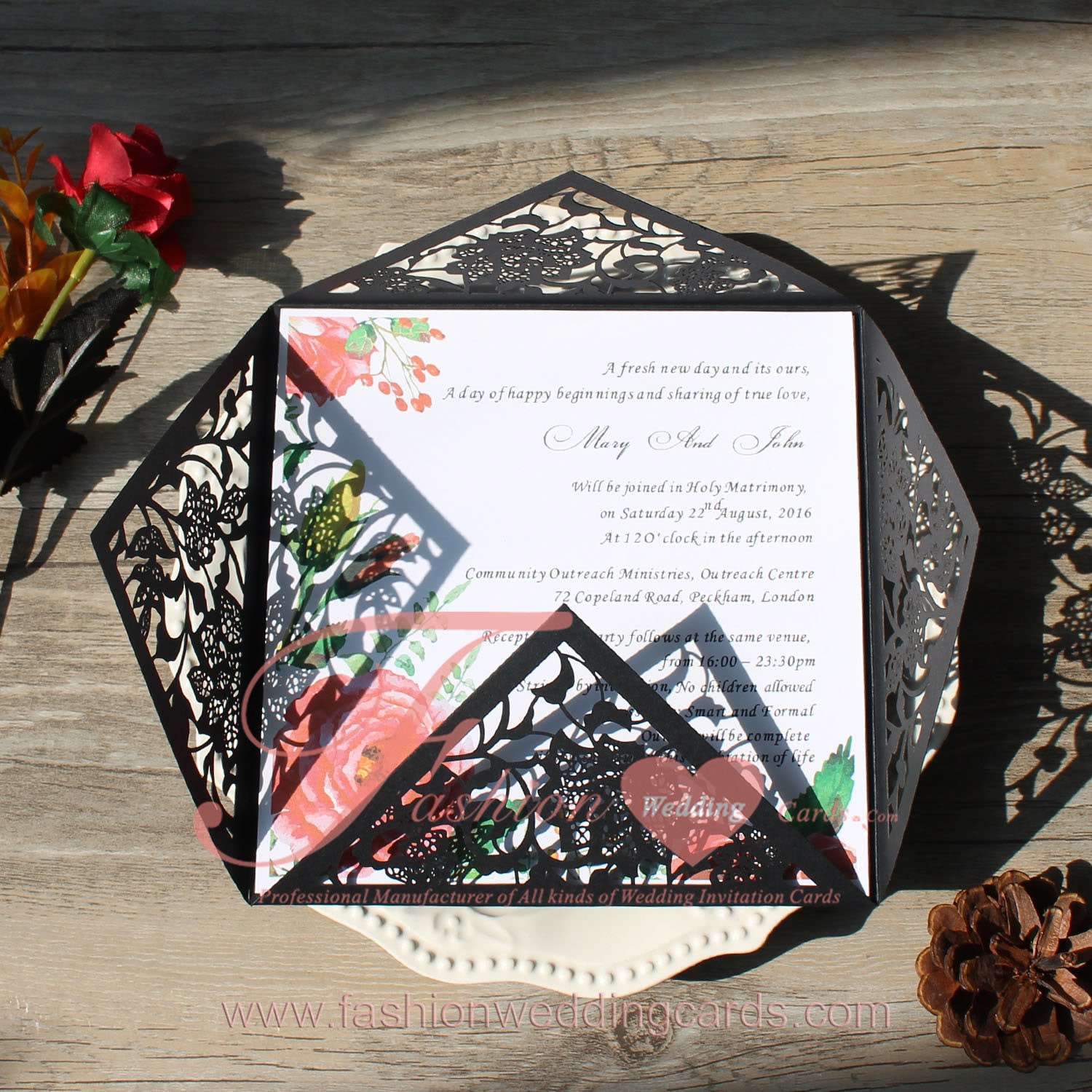 Hot Sale Black Floral Laser Cut Wedding Invitations